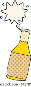 cartoon beer bottle with speech bubble in comic book style