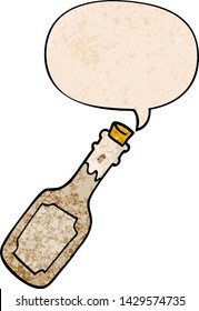 cartoon beer bottle with speech bubble in retro texture style