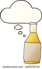 botella de cerveza de dibujos animados con burbuja de pensamiento en un estilo de gradiente suave