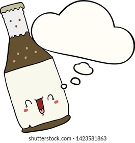 botella de cerveza de dibujos animados con burbuja de pensamiento