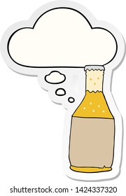 botella de cerveza de dibujos animados con burbuja de pensamiento como pegatina impresa