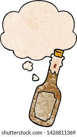 cartoon beer bottle with thought bubble in grunge texture style