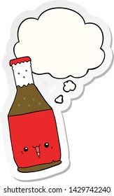 Cartoon-Bierflasche mit Denkblase als Druckaufkleber