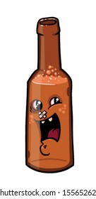 Cartoon beer bottle - Vector clip art illustration on white background