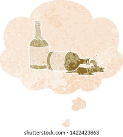cartoon beer bottles with thought bubble in grunge distressed retro textured style