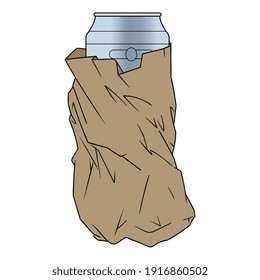 Cartoon Beer Can in Brown Paper Bag