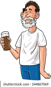 Cartoon beer drinker with Santa beard. Isolated