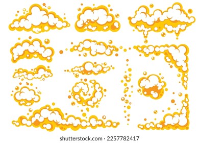 Cartoon beer foam set with bubbles. Vector illustration. EPS 10.