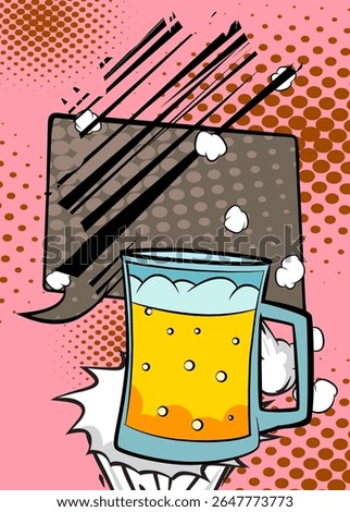 Cartoon Beer glass with blank speech bubble, comic book refreshment background. Retro vector comics pop art design.