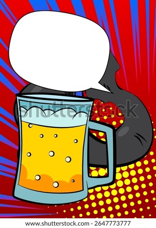 Cartoon Beer glass with blank speech bubble, comic book refreshment background. Retro vector comics pop art design.