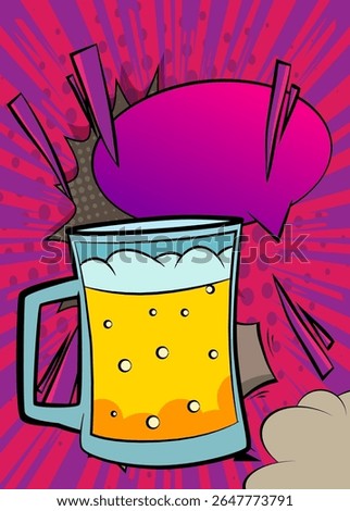 Cartoon Beer glass with blank speech bubble, comic book refreshment background. Retro vector comics pop art design.