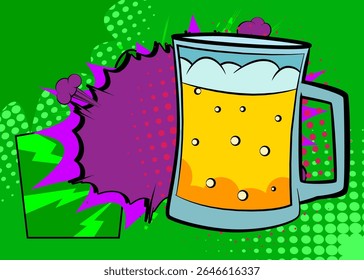 Cartoon Beer glass, comic book beverage. Retro vector comics pop art design.