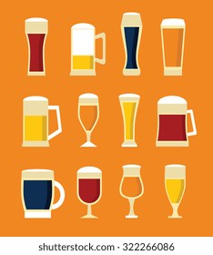 Cartoon beer glass different type icon vector set