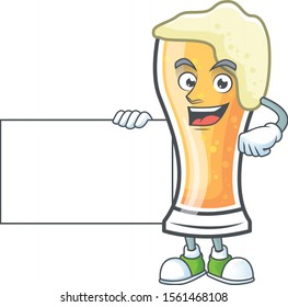 Cartoon beer glass with the grinning with board character