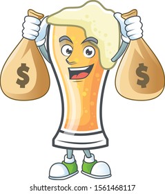 Cartoon beer glass with the holding money bag character