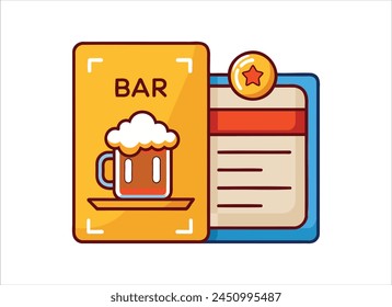 Taza de cerveza de dibujos animados y barra Menú Ilustración vectorial	
