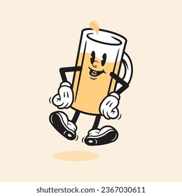 Cartoon Beer Mug Retro Mascot Character Vintage Alcohol Drink Mascot Mug Walking Retro Cartoon Beer