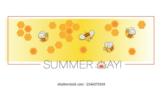 Cartoon bees. Card, poster. Cute insect. Bee kind funny inspirational background with flying bees.