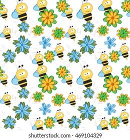 Cartoon bees with different flowers.