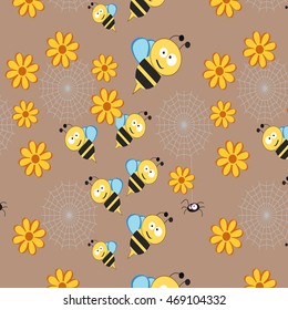 Cartoon bees with different flowers.