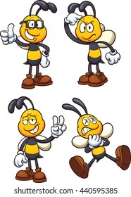 Abelhas em diferentes poses. Ilustrações de clip-art vetoriais com gradientes simples. Cada um em uma camada separada.