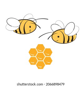 Cartoon bees with honeycombs. Vector isolated icon