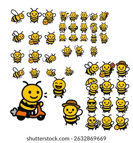 Cartoon Bees in Love with Hearts and Emotions