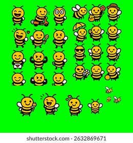 Cartoon Bees in Love with Hearts and Emotions