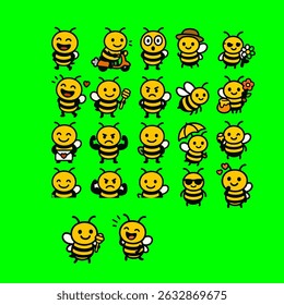 Cartoon Bees in Love with Hearts and Emotions