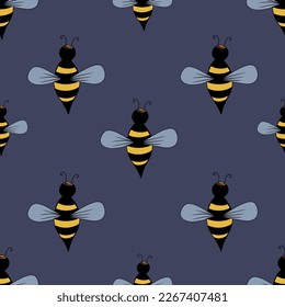 Cartoon bees seamless texture, print for paper and fabric. Hand drawn, vector