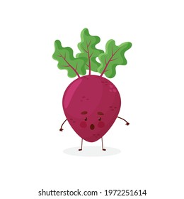 Cartoon Beet character. Beetroot root crop. Happy Vegetable symbol. Eco Food icon. Emoji expression. Design element for