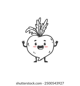  Cartoon beet. Cute character vegetable isolated on white background. Doodle style. Vector