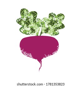 Cartoon beet with green leaves. Vector hand drawn illustration.