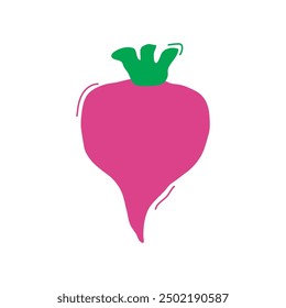 Cartoon beet hand drawn, cute vegetable beetroot, doodle character simple icon. Funny child food  isolated on white background. Baby naive vector illustration