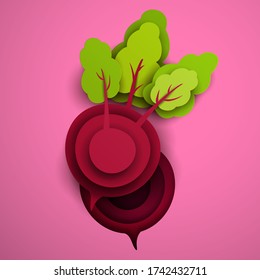 Cartoon beet in modern geometric 3d paper cut style isolated on colorful background. Vivid creative vector art element. Minimalistic concept of abstract design illustration.