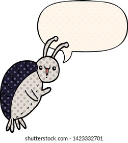 cartoon beetle with speech bubble in comic book style