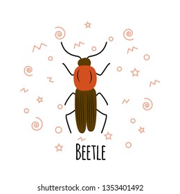 Cartoon beetle vector  illustration isolated on white background. Insect vector card.