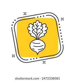 Cartoon beetroot icon vector illustration. Beet vegetable on isolated yellow square background. Agriculture plant sign concept.