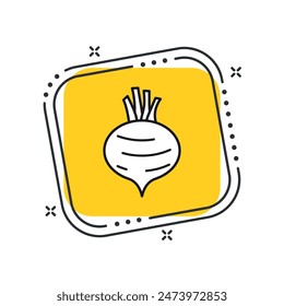 Cartoon beetroot icon vector illustration. Beet vegetable on isolated yellow square background. Agriculture plant sign concept.