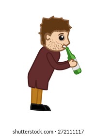 Cartoon Beggar Drinking Beer