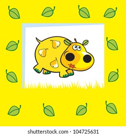 cartoon  behemoth like pear fruit ,children vector picture on yellow background,cute vector image for babies and little kids