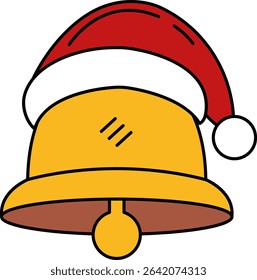 A cartoon bell with a santa hat on top