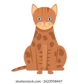 Cartoon bengal cat with blue eyes sitting calmly and looking forward