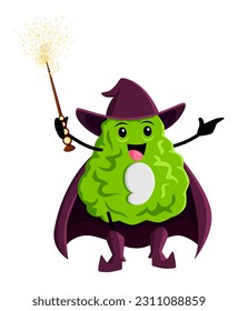 Cartoon bergamot tropischen Früchte Zauberer oder magischen Charakter. Vectorcitrus neromancer Märchenmalerei Halloween-Persönlichkeit mit leuchtendem Zauberstab. Funny lächelnd wiz wear cape, cute Zauberer Vitamin Food