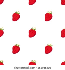 Cartoon berries pattern. Ripe organic vitamin strawberry illustration. Flat vector style.