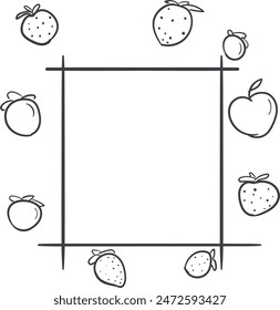 Cartoon berries are scattered around a simple rectangular frame. You can insert text or other information inside the frame.