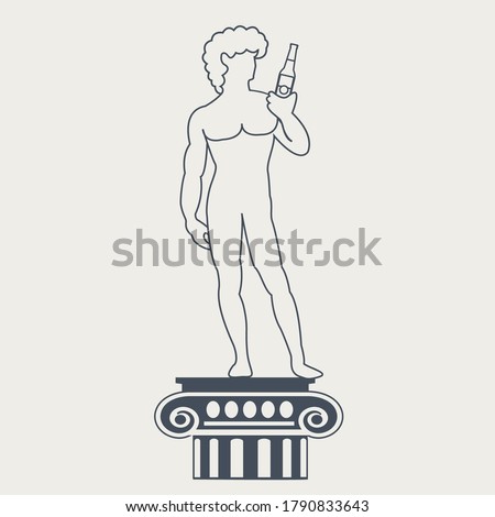 cartoon Biblical artistic. drinks soft or alcohol concept creative. alcholic king David statue with beer glass. sculpture flat design hold corona art. classic restaurant bible & modern brewery vector