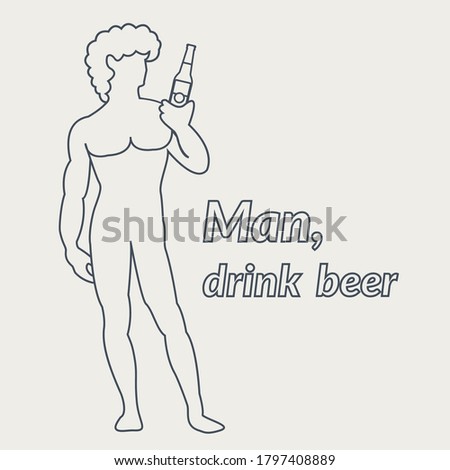 cartoon Biblical artistic. drinks soft or alcohol concept creative. alcholic king David statue with beer glass bottle. bible sculpture flat design hold corona art. classic man & modern brewery vector