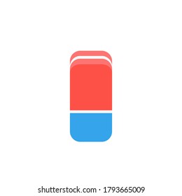 Cartoon bicolor blue and red eraser rubber flat icon. School stationery supplies collection. Vector illustration isolated on white background 