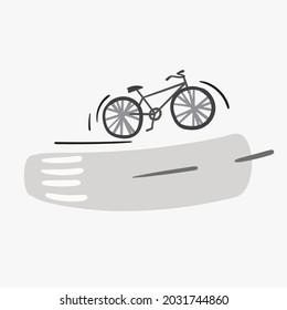 Cartoon bicycle isolated on white background. Hand drawn bike doodle illustration. Childish flat vector picture, ideal for kid t shirt print, poster design